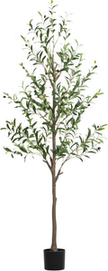 2 Pack Artificial Olive Tree 6FT, Tall Faux Olive Trees for Indoor Outdoor, Realistic Potted Plant Natural Wood Trunk, Leaves and Fruits for Home Office Decor (2, 6FT)