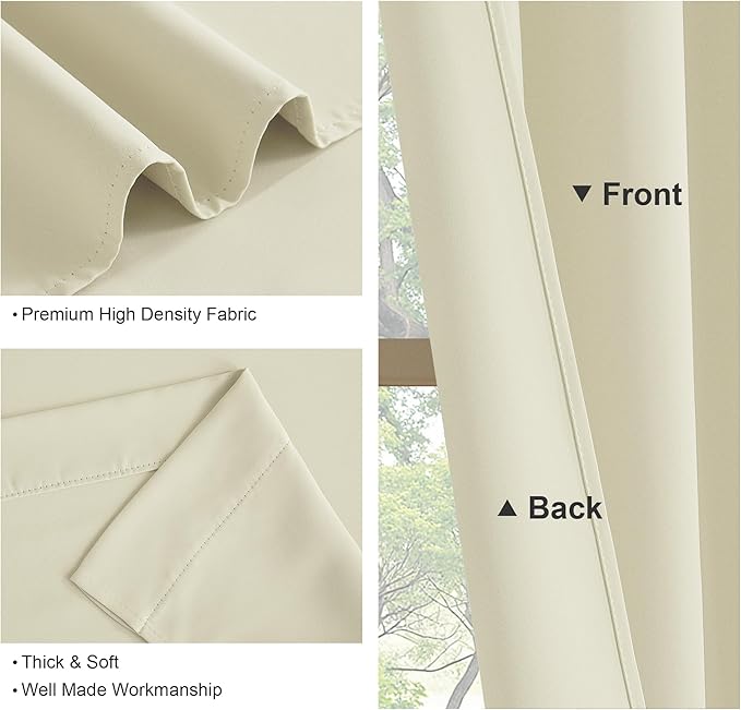 PONY DANCE Beige Kitchen Curtains 40 inch Long, Small Window Treatments Rod Pocket Energy Efficient Short Blackout Curtain Panels for Rv Camper, 42-inch Wide by 40 Long, Light Beige, 2 Pieces