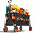 EchoSmile Collapsible Foldable Wagon Cart with 350lbs Weight Capacity, Heavy Duty Folding Utility Sport Wagon with Removeble Wheels for Camping,Grocery,Garden,Beach,Orange&Black