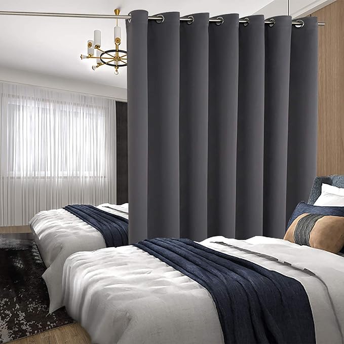 BGment Room Divider Curtain 84 Inch Length - Extra Wide Blackout Curtain for Sliding Glass Door Thermal Insulated Grommet Patio Door Curtain, 1 Panel, Dark Grey, 100 x 84 Inch