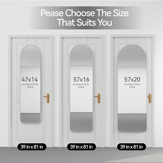 47x14 Mirror Full Length Back Door Hanging or Wall Mounted Aluminum Metal Frame Arch Mirrors for Entryway Bedroom Bathroom Dressing Living Room 47 14 inch Silver