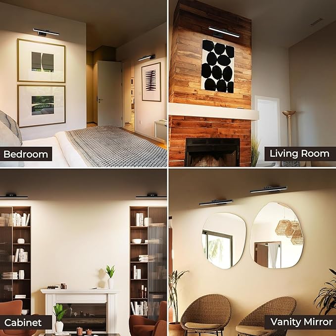 Wireless Picture Lights for Wall, Battery Operated Wall Light for Painting Rechargeable CCT Rotatable 16in Art Gallery Light with Remote Dimmable Timer for Artwork Frame Display Dartboard