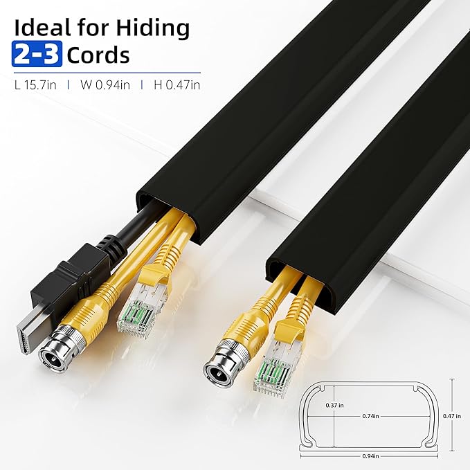 Delamu 142in Black Cord Hider Cable Hider, Cord Covers for 2-3 Wires on Wall, Premium Wire Hiders Wire Covers for Cords on Wall, Easier Setup TV Cable Cover Management Kit, W0.94 H0.47in, Black