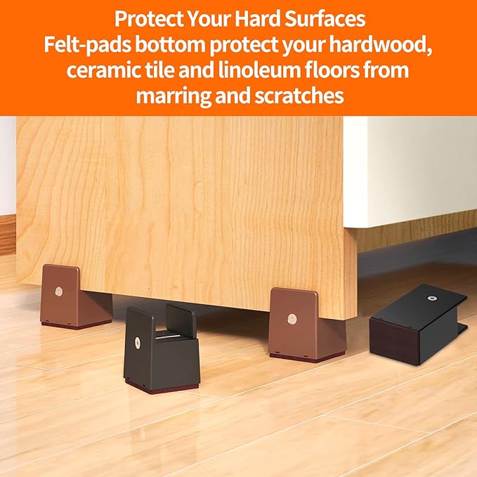 Bed Risers with Adjustable Screw Clamp, Fits Furniture Frame from 0 to 2 Inch, Furniture Risers 4 Inch Heavy Duty Risers for Lifting Couch Desk Cabinet Support up to 5000Ibs (4Pack, Black)