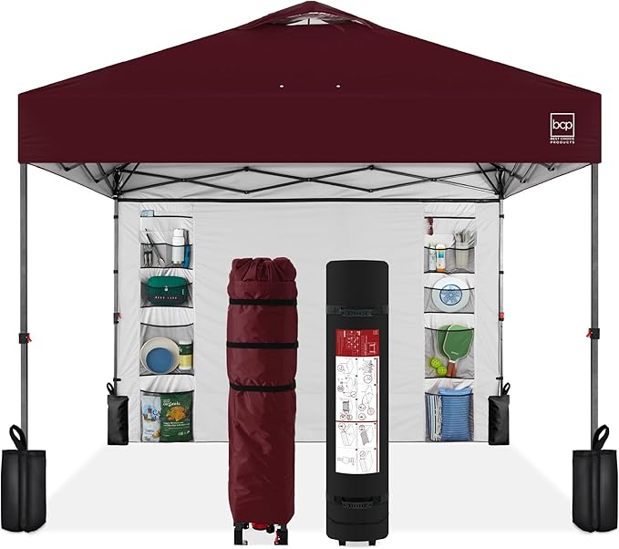 Best Choice Products 10x10ft Easy Pop Up Canopy w/Side Wall, 10 Pockets, Portable Carrying Case, 1-Button Setup, 4 Weight Bags - Burgundy