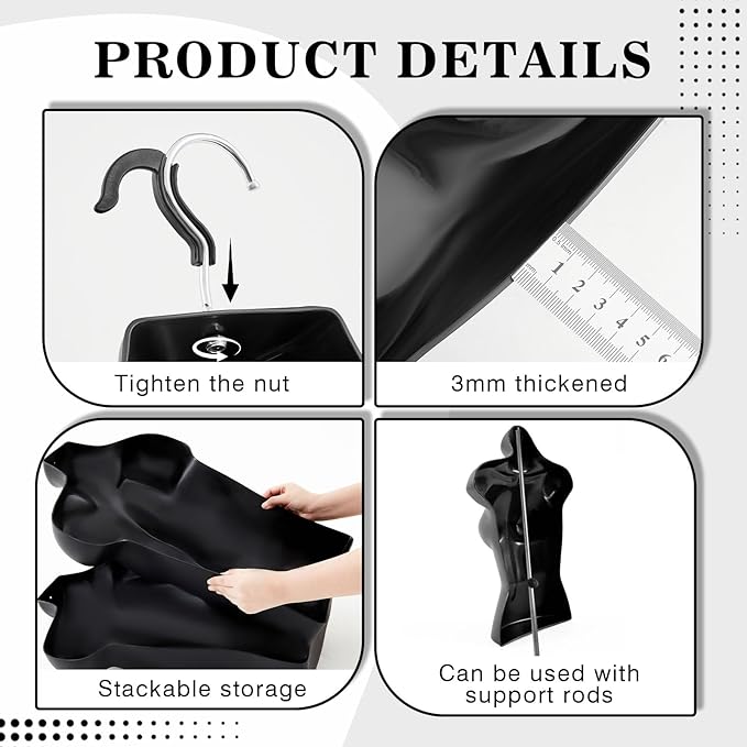 8 Pcs Black Mannequin Torso Forms, Male Female Child & Toddler Torso Hanging Mannequin Body Family Set Hollow Plastic Forms for Tshirt Display Retail Store Countertop Craft Shows Exhibitions