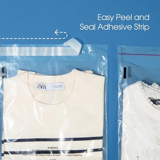 Spartan Industrial - 13" X 15" (500 Count) Self Seal Clear Poly Bags with Suffocation Warning for Packaging, Clothes - Permanent Adhesive