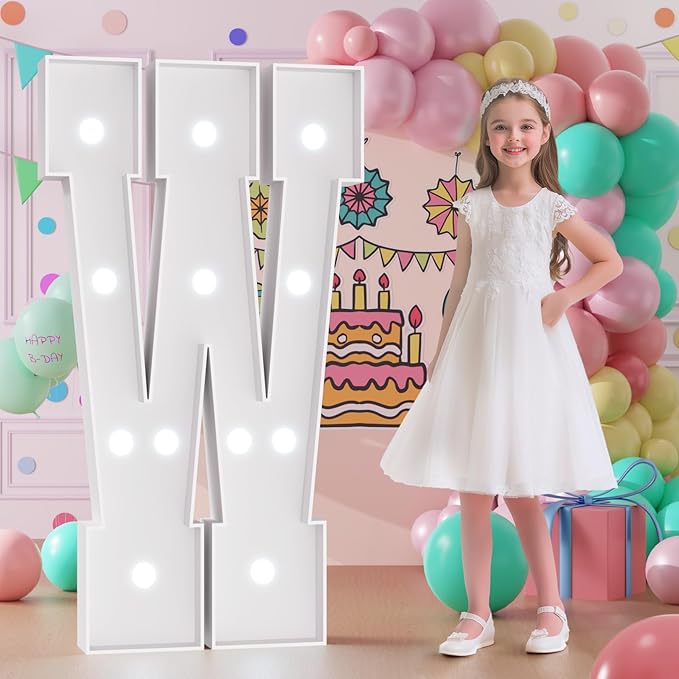 Light Up Letters, Marquee Letters 4 Feet Tall with Cool White Light, Large Letter for Party Graduation Homecoming Wedding Event Decoration, Marry Me Light Up Letter 4ft Marquee Sign Letras W