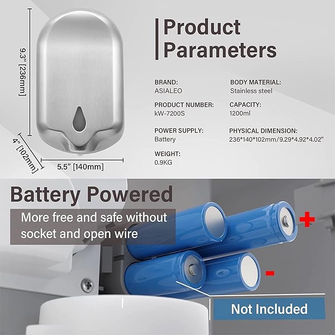 Commercial Gel Liquid Soap & Gel Hand Sanitizer Dispenser Automatic Touchless Wall Mounted for Commercial & Home Bathroom, Large Capacity 40.5 oz/1200 ml (Stainless Steel)