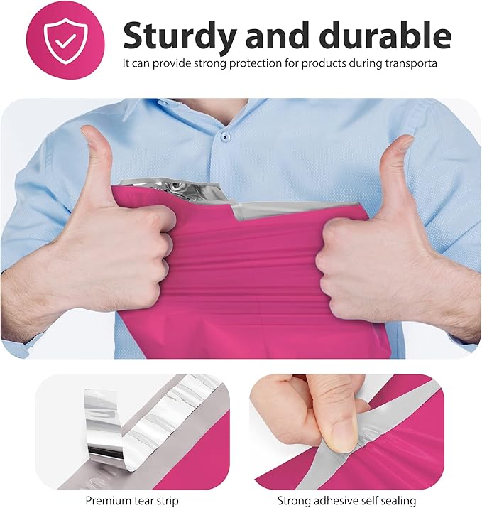Fuxury Poly Mailers 12x15.5 Inch 500 Pcs, Bulk Shipping Bags for Clothing, Strong Adhesive Shipping Envelopes for Small Business Suppliers,Waterproof Mailers Poly Bags Mailing Envelopes Pink