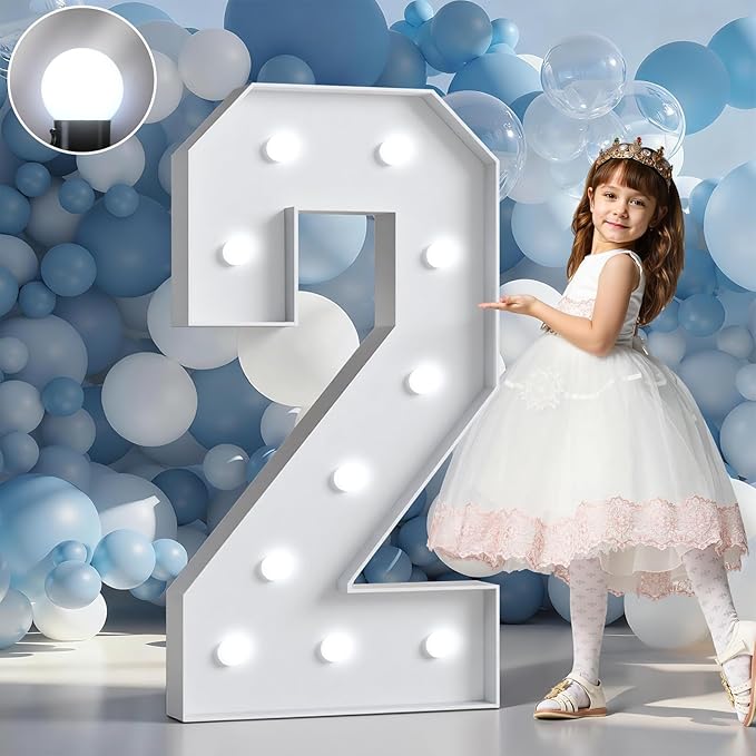 Marquee Numbers 4 Feet Tall Big Light Up Numbers 2nd 21st 25th Birthday Decorations Girl Boy Graduation Decorations 2025 White Anniversary Party Decor Large Cardboard Prop Backdrop Sign 2