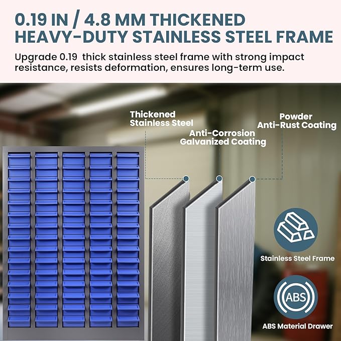 Part Cabinet with 75 Drawers, Shelves & Label Stickers - Bolt and Nut Organizer Bolt Bin Cabinets, Stainless Steel Tool Storage Cabinet for Hardware Organization Small Items and Parts (75 Drawers)