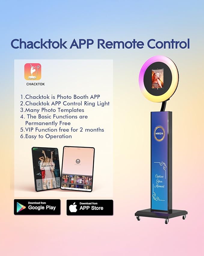 HARZHI Portable Photo Booth Compatible with Ipad, Large Lightbox Ipad Photo Booth for Christmas Wedding Party Provide ChackTok Software APP VIP, Free Custom Logo, Flight Case