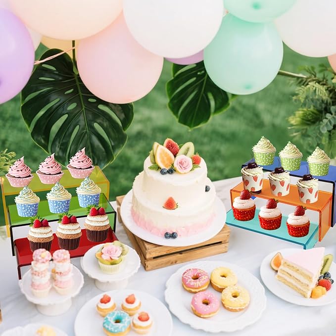 Acrylic Display Risers 2 Sets 3 Tier Cupcake Stand for Dessert Jewelry Pop Figures Shelves Retail Shoe Showcase (Mix Colors)