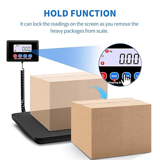YFL Digital Shipping Postal Scale 440lb/200kg, High-Accuracy Package Scale with Hold & Tare, Large Backlit Display, for Mailing, Postage, Luggage, Warehouse – Battery & AC Adapter Included