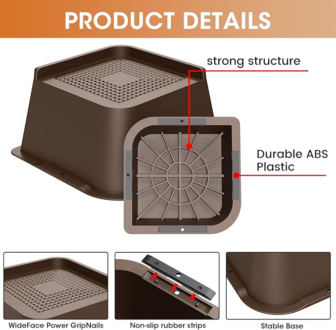 Bed Risers 2 inch, 3 inch, 4 inch, 6 inch or 8 inch Heavy Duty Furniture Risers, Up to 6000 Lbs L Shaped Design Bed Lifts Blocks for Couch Desk Sofa Table (Dark Brown 4 Pack, 3 Inch)