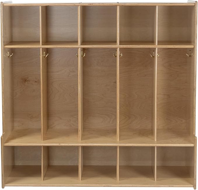 5-Section Coat Locker with Bench & Cubby Storage for Kids – Birch Plywood Perfect for Daycare, Preschool, and Kindergarten