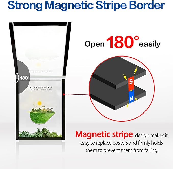 8.5" x 11" Acrylic Magnetic Sign Holder Wall Mount, Self Adhesive Magnetic Display Frame with Nano Tape and Strong Magnetic Border for Wall, Door, Glass, Home, Store, Office (Black, 10Pack)