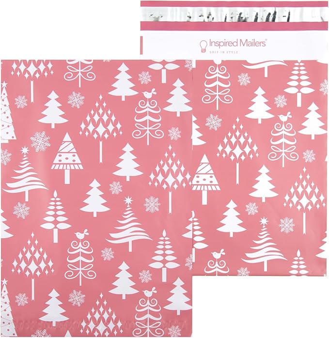 Inspired Mailers - Christmas Poly Mailers 10x13-100 Pack - Christmas Trees (Rose Gold) - Package Bags - 10x13 Holiday Mailers - Holiday Shipping Bags - Polybags for Shipping