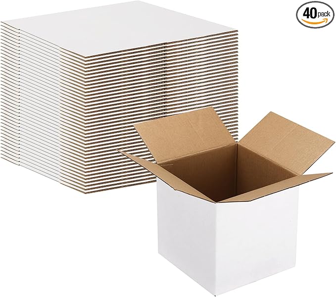 Calenzana 4x4x4 Shipping Boxes Set of 40, White Corrugated Cardboard Box for Mailing Packing Gifts Small Business