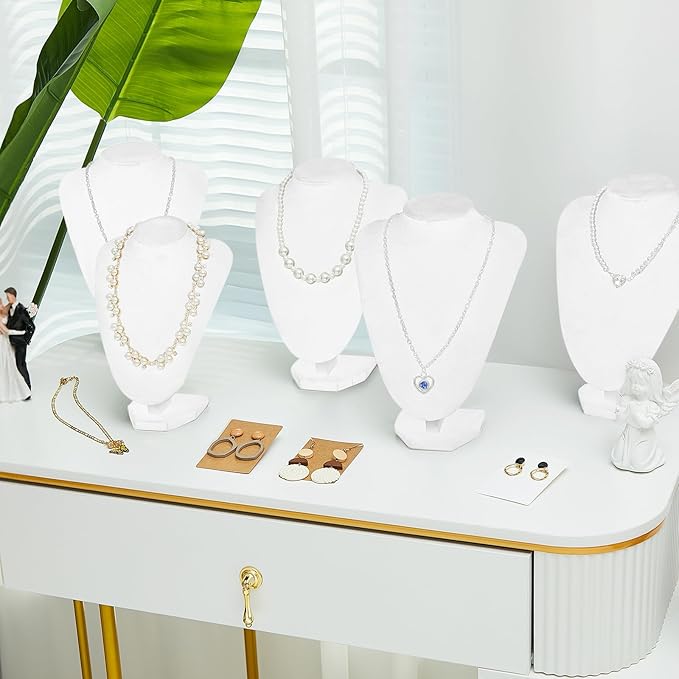 6 Pcs Necklace Display Stand Necklace Holder Jewelry Bust Display Stands for Selling Home Store Trade Shows Photography Props Retail(White,Velvet)