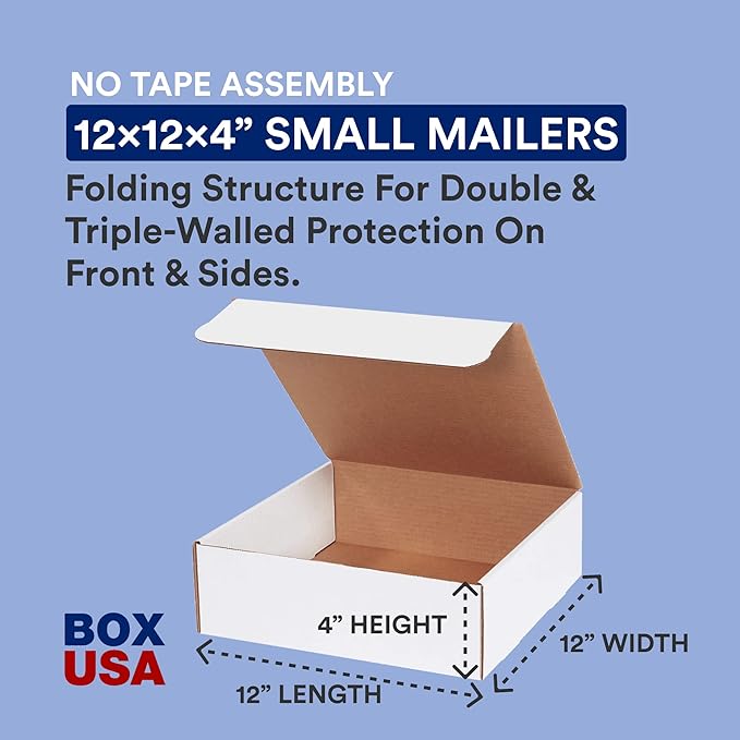 BOX USA Shipping Boxes Small 12"L x 12"W x 4"H, 50-Pack | Corrugated Cardboard Box Mailer for Packing, Moving and Storage 12124