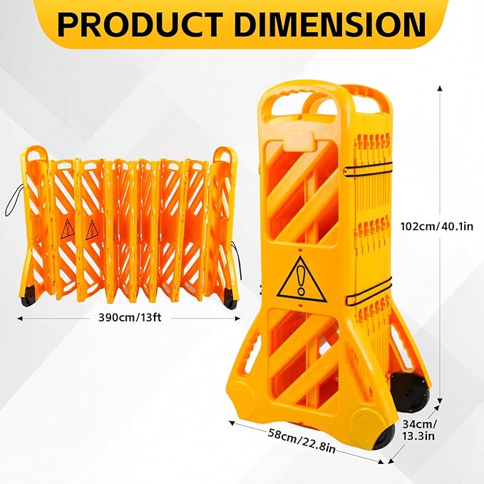 13 Foot Portable Driveway Fence Safety Barriers, Commercial Safety Barriers, Folding Security Gate Safety Barrier with Casters for Construction, Traffic Control, Driveway Gate