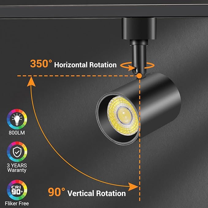 VANoopee 5-Color LED Track Lighting Heads H Type Track Light Heads Dimmable, 2000K 3000K 4000K 5000K 6000K Adjustable, Flicker Free CRI90+ 24° 10W 800lm, Black (4 Pack)