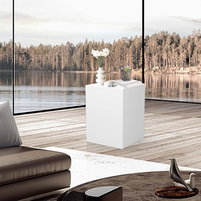 Cube Display Pedestal Stand for Bridal Shop, Square White Display Risers Columns, Party Event Decor Platform Base Showcase for Comic-Con Home Shop Boutiques (11.8*11.8*15.7in)