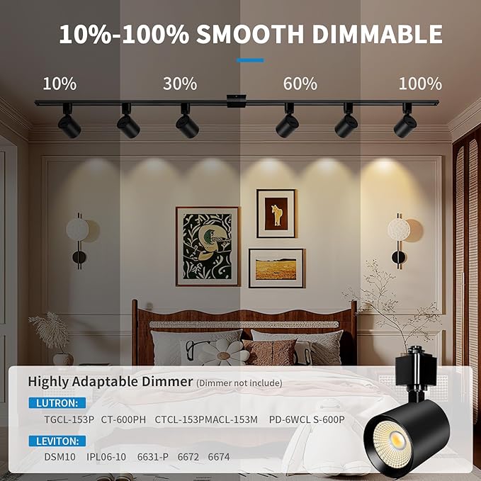 6 Pack 5-Color LED Track Lighting Heads H Type Track Light Heads Dimmable Bright Ceiling Spotlight Fixtures, 2700K-5000K, Flicker Free CRI90+, 36° Beam 10W 800lm, Black