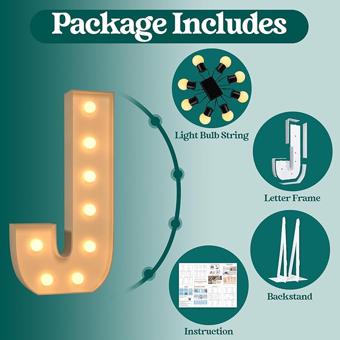 Marquee Letters 3 Feet Tall, 3FT Large Light up Letters J, Big Sign J with Warm White Light for Birthday Wedding Proposal Engagement Graduation Party Backdrop Decorations