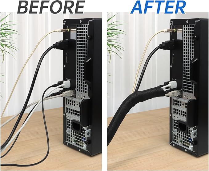 Split Braided Cable Sleeve，Flexible Wire Loom Tubing, Automotive Cord Protector Pet Proof, Cable Management for Computer TV Electric Wires Harness 16ft (Black, 16mm（5/8")