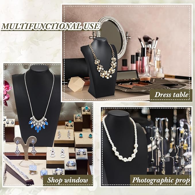 Kigley 6 Pcs Black PU Leather Jewelry Bust Display Necklace Holder Stand Necklace Mannequin Holder for Jewelry Display Trade Show(13.39 x 3.94 x 8.07 Inches)