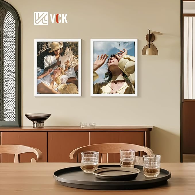 VCK 16x20 Picture Frame White Set of 2, Textures Exclusive Wooden Poster Frames with HD glass, Modern Look, Display photo 11x14 with Mat or 16x20 Without Mat