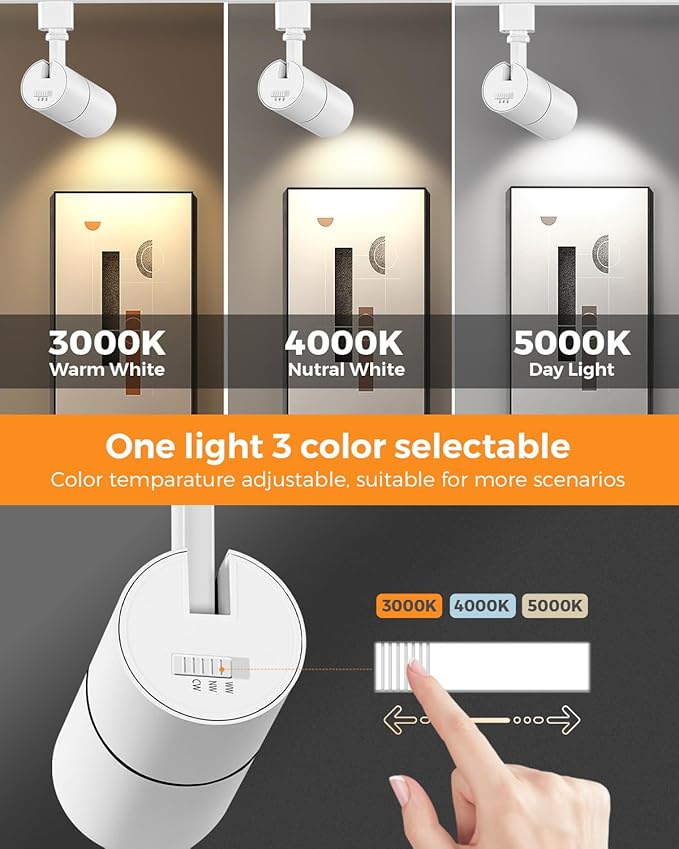VANoopee 3-Color Zoomable 10W LED Track Lighting Heads H Type Track Light Heads Dimmable Bright Ceiling Spotlight Fixtures Accent Art, 3000K 4000K 5000K Adjustable, CRI90+ 15°-60° 1000lm White 6 Pack