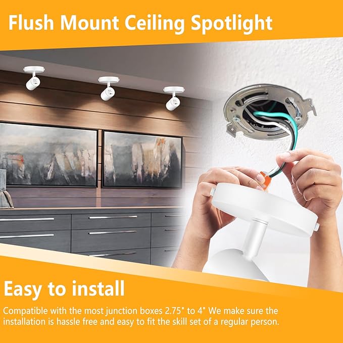 VANoopee 5-Color Dimmable Ceiling Spotlight Flush Mount Adjustable Directional LED Spot Lights Indoor Bright Accent Fixture for Art Picture Living Room - CRI90 24° Flicker Free 10W 800lm White 2 Pack