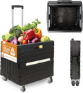 Inspired Living Collapsible Folding Utility Cart, Heavy-Duty Rolling Crate with 360° Wheels, Telescoping Handle, Hidden Lid, Holds 200 Lbs, Black