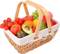 Wicker Picnic Basket with Handle and White Liner, Perfect for Couples, Families, and Friends. Hand-Woven Water Hyacinth Basket with Lining for Outdoor Dining and Home Decor