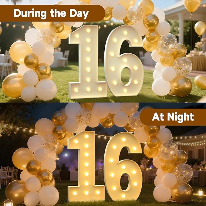 Mixifox 4FT Marquee Numbers 16, Large Light up Number 16 for Birthday Party Supplies, Sign, Backdrop, Happy 16th Birthday Decorations for Sweet 16 Years Old