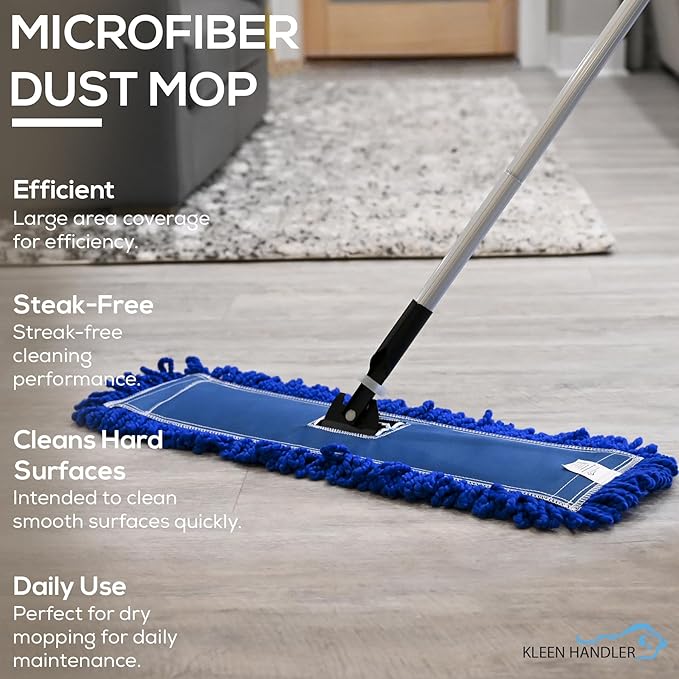 Kleen Handler 48 inch Microfiber Dust Mop | 12 Pack, Extra Large Washable Commercial Mop Head Replacement