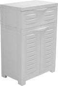 Sunnydaze Plastic Garage Storage Cabinet with Adjustable Shelf - 34.5" H - Garage, Office, Home, Laundry Room - Speckled White