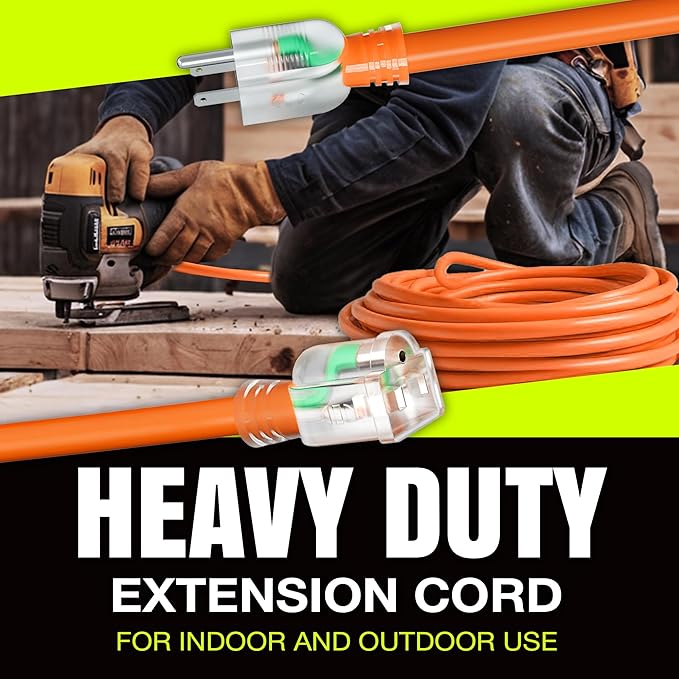 25ft Outdoor/Indoor Extension Cord 10/3 Gauge Ultra Heavy Duty 3 Prong SJTW, Waterproof, Flexible Cold-Resistant Long Power Cord,15A 125V 1875W, Orange by LifeSupplyUSA