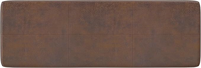 SIMPLIHOME Carlson Ottoman Bench - 45 inch Wide Upholstered Vegan Leather Rectangle Ottoman in Distressed Chestnut Brown, Mid Century Modern Bench for Bedroom or Living Room with Padded Seat