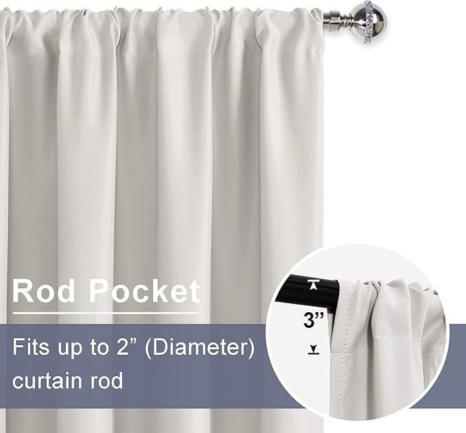 JIUZHEN Blackout Curtains for Bedroom– Thermal Insulated,Noise Reducing Room Darkening Privacy Drapes for Living Room, Set of 2 Panels with Tiebacks, 46 x 54 inch Long, Ivory