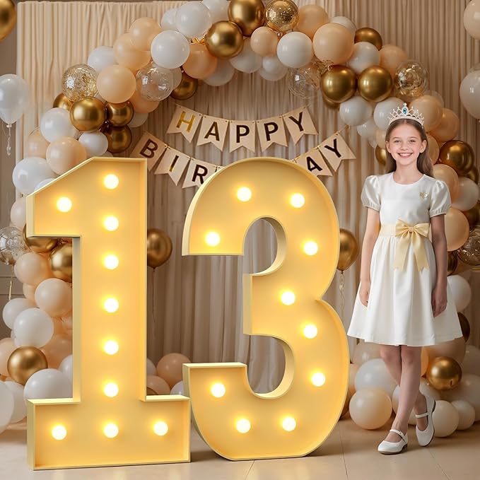 4FT Marquee Numbers 13, Large Light up Number 13 for Birthday Party Supplies, Sign, Backdrop, Happy 13th Birthday Decorations