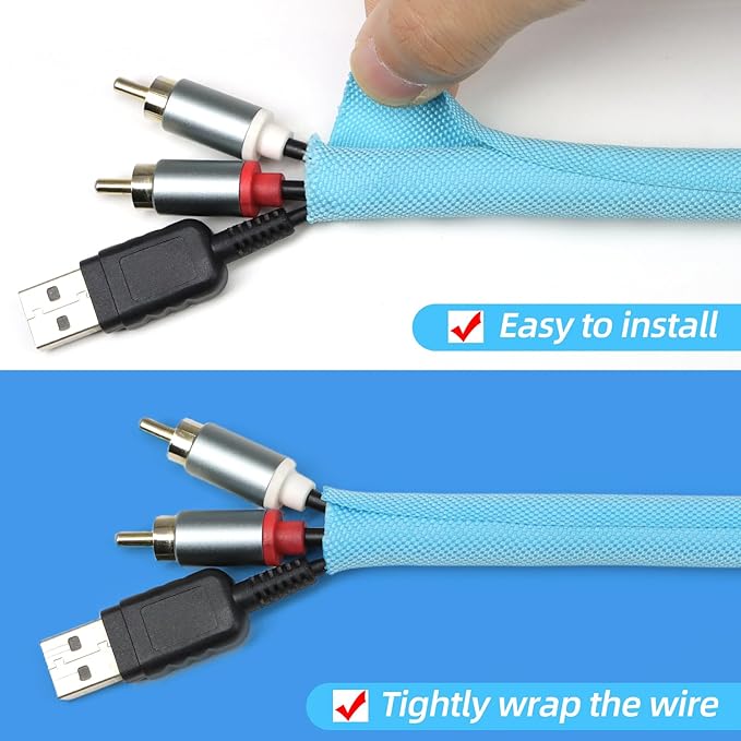 Automotive Wire Loom Tubing, Split Braided Cord Protectors from Pets No Chew, Flexible Cable Sleeve Cable Management for TV/Computer/Electric Wires (Sky Blue, 5/16"-25ft)