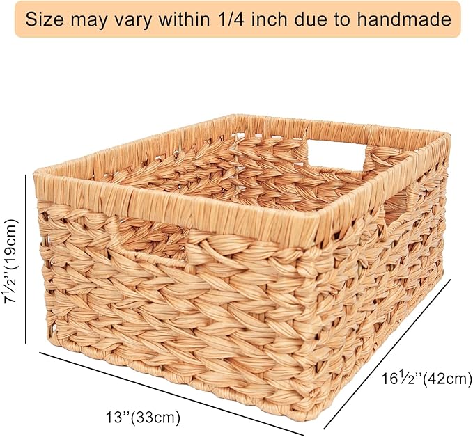 Large Wicker Basket, Hand-Woven Basket for Storage, Wicker Basket with 3 Handles, Waterproof Storage Basket for Shelves (1Pack)
