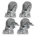 4'' × 2'' Caster Wheels, Heavy Duty Industrial Casters Set of 4 Rubber Wheels, Load 2400lbs Capacity, Swivel Caster for Cart Dolly Toolbox (2 Brake & 2 Swivel)