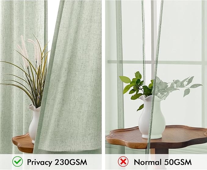 MIULEE Non-See-Through Privacy Linen Curtains 2 Panels, Sage Green Light Filtering Window Curtains 84 Inches Long, Textured Back Tab Semi Sheer Drapes Spring Decor for Bedroom Living Room, Light Green