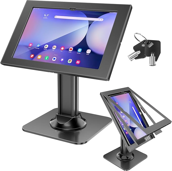 AboveTEK Anti-Theft Tablet Kiosk Stand – Heavy-Duty 10.8 lbs Aluminum Security Mount, 360° Swivel & Lock, Fits Samsung Galaxy Tab S11/S10/S9/S8 Ultra (14.6") for Retail & Business (Black)